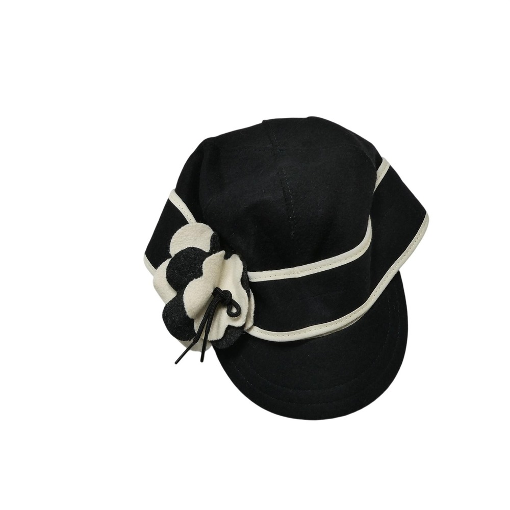 Stormy Kromer Hat Cap Fitted Womens 6 7/8 Black Petal Pusher Floral Ear Flap